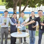 活動儀式：左起可威何長江經理、蕭永達董事長、大發產業園區服務中心潘駿騰副主任、大發廠協會劉汝惠總幹事、伊甸基金會莊橋組長